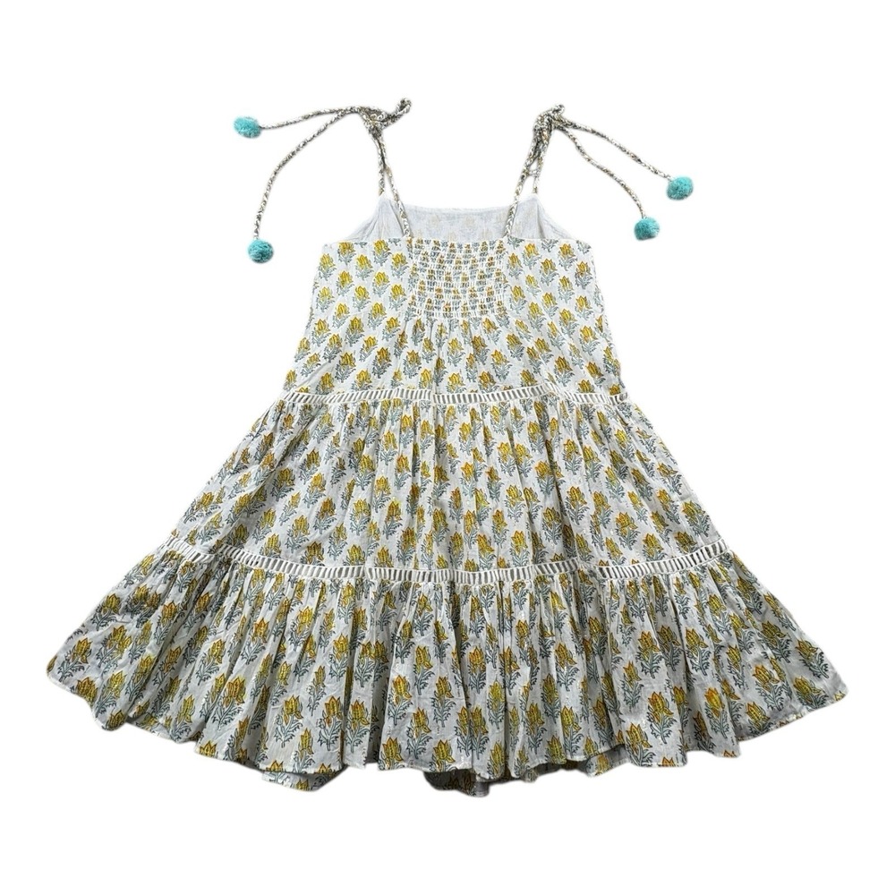 Ash‎ & Eden Floral Cotton Sundress Tie Straps Ruffle Hem Women's Small